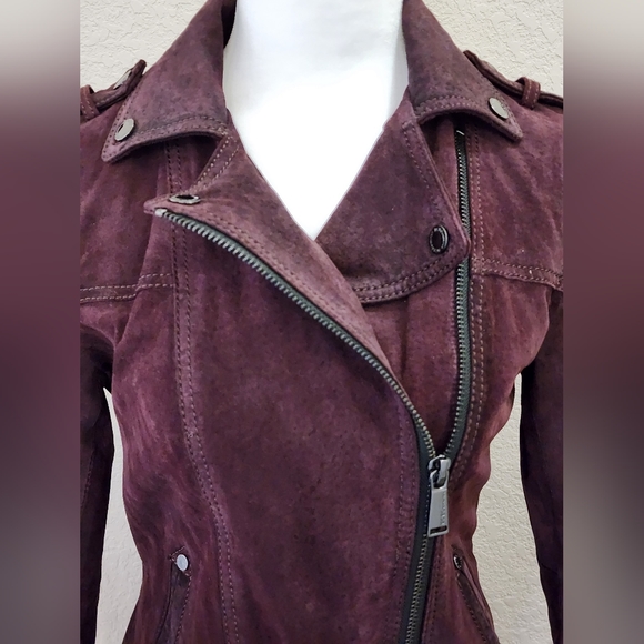 Burgundy BCBG Suede Peplum Jacket - Picture 2 of 9